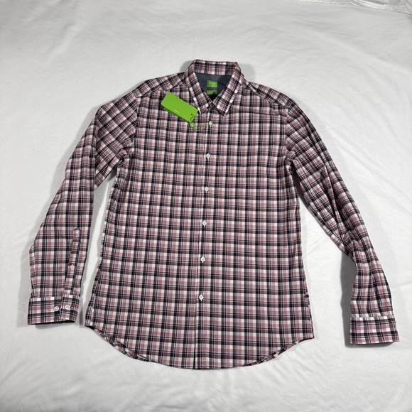 BOSS‎ Hugo Boss C-Bustai' Modern Men L Plaid Button L/S Flip Cuff Shirt New $145 - Picture 3 of 8